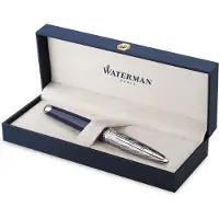 Waterman Carène vulpen | Metaal-blauwe lak met palladium detail | Gebeitelde dop | 18k gouden medium penpunt