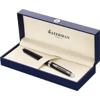 Waterman Hémisphère-rollerballpen | Glimmend zwart met chromen rand | Fijne punt | Zwarte inkt | Cadeauverpakking