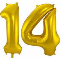 Folat Folie ballonnen - 14 jaar cijfer - goud - 86 cm - leeftijd feestartikelen - versiering