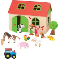 Goki Poppenhuis - Mijn Boerderij - 19X13,5X14Cm - 13 Delen - 3 Jaar