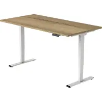Euroseats OrangeLabel elektrisch zit/sta bureau Eco frame wit. Voldoet aan de NEN EN 527. Inclusief Natuur Eik blad maat 140x80