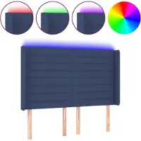 vidaXL Hoofdbord LED 147x16x118/128 cm stof blauw