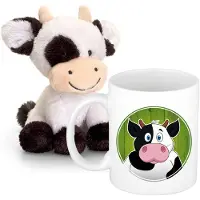 Keel Toys Cadeau set kind - Koeien knuffel 14 cm en Drinkbeker/mok Koe 300 ml - Knuffel boederijdieren