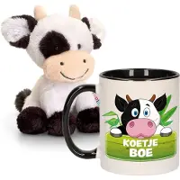 Keel Toys Cadeau set kind - Koeien knuffel 14 cm en Drinkbeker/mok Koe 300 ml - Knuffel boederijdieren
