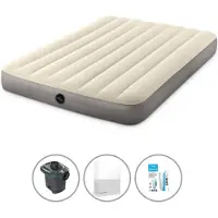 Intex luchtbed - 2 personen - 137 x 191 x 25 cm - Beige + elektrische pomp - 650 liter/minuut + laken voor luchtbed, wit + reparatieset