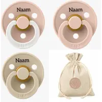 BIBS fopspenen met naam -T3 - Blush, vanilla en glow in the dark blush - + 18 maanden -spenen - speen - fopspeen - BolleToet speenzakje