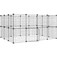 vidaXL Huisdierenkooi met deur 28 panelen 140x105x70 cm staal zwart
