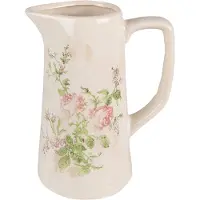 Clayre & Eef Decoratie Kan 15x10x19 cm Roze Beige Keramiek Bloemen Waterkan Roze Waterkan