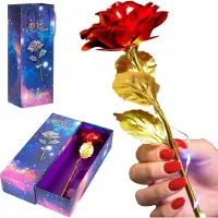 Springos Roos - Valentijn - Rozen - LED - 25 cm - Rood/Goud - Multicolor