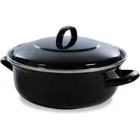 BK Fortalit Emaille braadpan 26cm/3L – Inductie braadpan – geëmailleerd staal – Ovenbestendig tot 230 graden – Geen antiaanbaklaag – Met deksel – Zwart/Blauw
