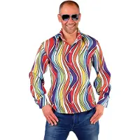 Coppens 70's Blouse rainbow waves - 100% Polyester / Satin - De mooiste outfits | Maat S