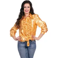Coppens Ruchesblouse satijn goud - Satijn - Carnavalskleding heren | Maat 52 |