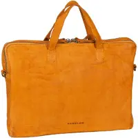 Harold's Leren Laptoptas met laptopvak Submarine Notebookbag Carry Case Yellow Mosterdgeel