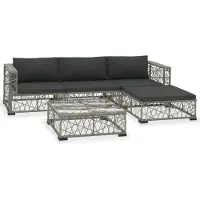 vidaXL 5-delige Loungeset met kussens poly rattan grijs