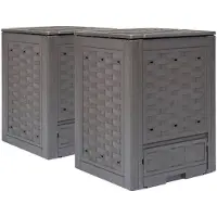 vidaXL Compostbakken 2 st 600 L 60x60x83 cm kunststof rattan bruin