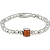 My Bendel - Zilverkleurige Elastische Bedelarmband met Gold Sand Stone Edelsteen - Elastische Damesarmband met Gold Sandstone Bedel - met Luxe Cadeauverpakking | Sieraden Voor Dames | Maat L
