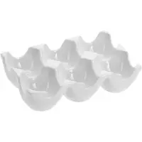 Excellent houseware Eiertray/houder voor 6 eieren - wit - porselein - 15 x 10 x 36 cm - Eierdopjes