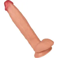 EIS , Dildo, Massive natuurlijke dildo van siliconen, 31,5 cm, naturel, met zuigvoet