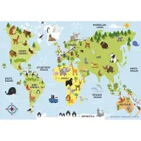 POsterpoint Kinderkaart wereld - poster - dieren - oceanen - Europa - Afrika - Amerika - 70 x 100 cm