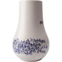 Heinen Delfts Blauw Bloemenvaas - 21 cm - - Delfts blauw vaas - fiets - vaas keramiek - vaasje - cadeau voor haar- fietsliefhebber - fietsdecoratie
