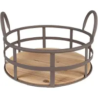 Clayre & Eef Opbergmand Ø 25x9/15 cm Grijs Bruin Ijzer Hout Mand Grijs Mand