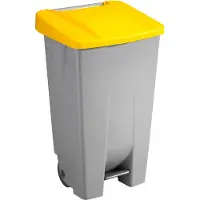Helit Afvalbak Basic - 120 l - voetpedaal - met wielen - grijs met scharnierend deksel, geel
