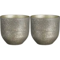 Mica Decorations - Plantenpot/bloempot - 2x - terracotta - zwart/goud flakes relief- D24/H22 cm