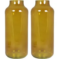 Floran Bloemenvaas Milan - 2x - transparant oker geel glas - D15 x H35 cm - melkbus vaas