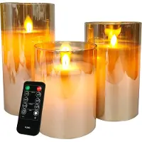 FlinQ Led kaars 7.5 x 10, 12.5, 15 cm | Goud | Bewegende vlam | 3 stuks