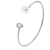 LGT JWLS Zilverkleurige armband met Ovale Zirkonia Steen en Imitatie Parel
