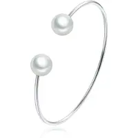 LGT JWLS Zilverkleurige Dames Armband Bangle met Imitatie Parel