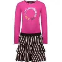 B.NOSY Meisjes jurk glitter streep - Festival fuchsia. Maat 128