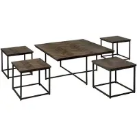 Tower Living Via coffeetable set (5) - 90/45x40/40 - recl. teak wine (Bruin, 90x90x45cm)