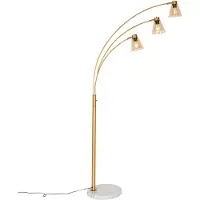QAZQA Booglamp brons met marmer en amber glas 3-lichts - Nina