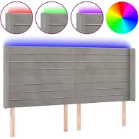 vidaXL Hoofdbord LED 183x16x118/128 cm fluweel lichtgrijs