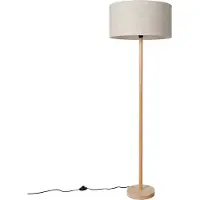 QAZQA Landelijke vloerlamp hout met lichtbruine kap - Mels