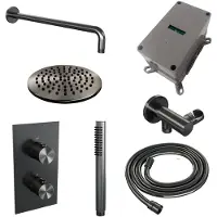Brauer Gunmetal Edition complete inbouw regendouche met staafhanddouche, gebogen wandarm en hoofddouche 20cm set 27 gunmetal geborsteld PVD