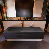 Mondiaz Badkamermeubelset erin 150 cm met 1 lade met ridge wastafel links dark grey met 1 kraangat greeploos mat antracite