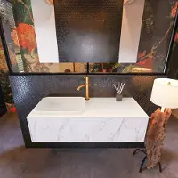 Mondiaz Erin 120cm badmeubel Carrara met 1 lade en beige wastafel links 1 kraangat