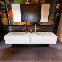 Mondiaz Erin 200cm badmeubel Talc met 2 lades en beige wastafel dubbel 2 kraangaten