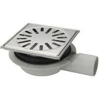 Aquaberg Doucheput ABS Vloerput RVS Opzetstuk RVS Rooster Laag Model Zijuitlaat 50mm 150x150mm PPC Reukafsluiter