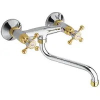 Sapho Inbouw wastafelmengkraan antea 2-knop gebogen uitloop 19 cm chroom /goud