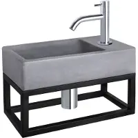 Differnz Fonteinset Force Beton en Handoekrek 40x22x9 cm Donker Grijs Met Gebogen Kraan Chroom