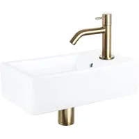 Differnz Force Fonteinset - Keramiek - Kraan gebogen mat goud - 40 x 22 x 11.5 cm
