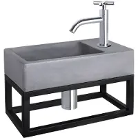 Differnz Fonteinset force beton en handoekrek 40x22x9 cm donker grijs met gebogen kruis kraan chroom