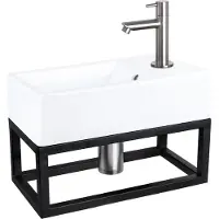 Differnz Fonteinset force keramiek en handoekrek 40x22x11.5 cm wit met rechte kraan mat chroom