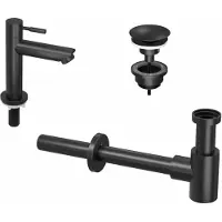 Ink Fonteinkraanset Laag Model Inclusief Waste en Design Sifon Mat Zwart