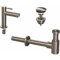 Ink Fonteinkraanset Laag Model Inclusief Waste en Design Sifon Brushed Nickel