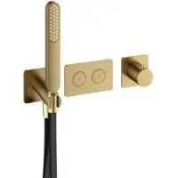 Hotbath Cobber PB7071EXT afbouwdeel inbouwthermostaat met staafhanddouche aan houder en 2 drukknoppen geborsteld messing PVD