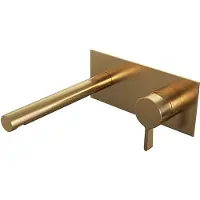 Brauer Gold Edition ColdStart wastafelkraan inbouw rechte uitloop met achterplaat model E1 geborsteld messing PVD